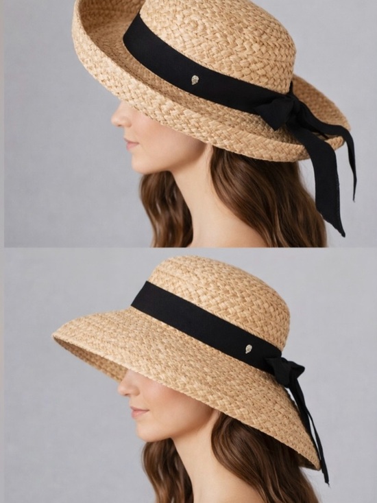 Helen Kaminski Accessories - Helen Kaminski Natural Straw Sun Hat with Black Ribbon Tie
